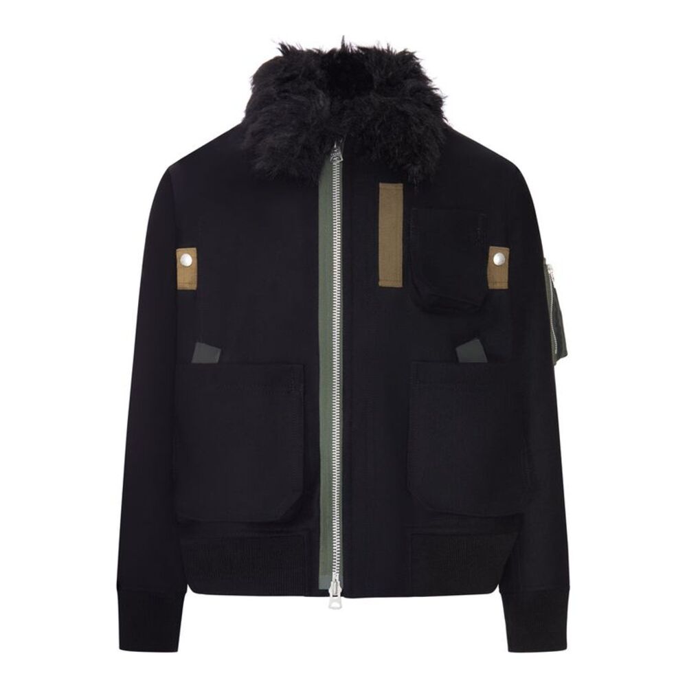 Sacai Men Bomber Jacket With Faux Fur Collar